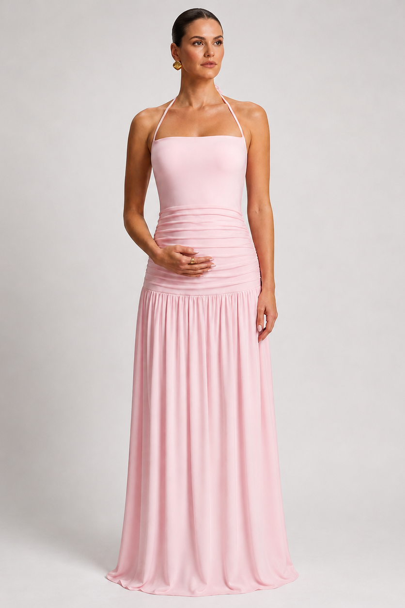 Robe maternité longue dos nu plissée