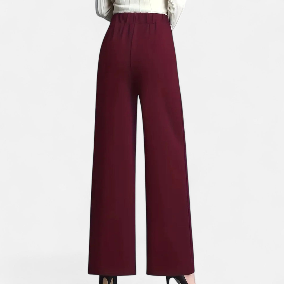 Pantalon Femme – Taille Haute Jambe Large Ourlet Revers Coupe Fluide