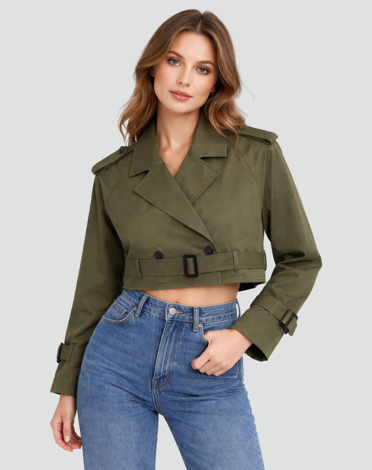 Trench en Coton Femme – Coupe Courte et Silhouette Classique Intemporelle