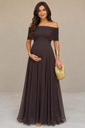 Robe de Maternité Longue à Épaules Dénudées