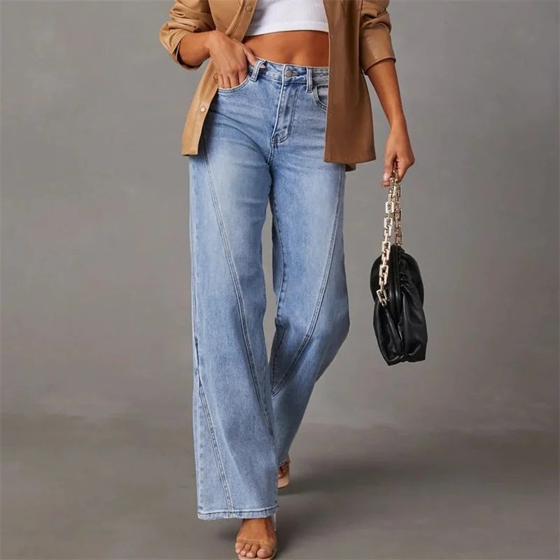 Jean en Denim Femme – Jambes Larges et Taille Haute Silhouette Allongée