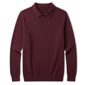 Polo homme 100% laine mérinos à manches longues et col boutonné coupe décontractée