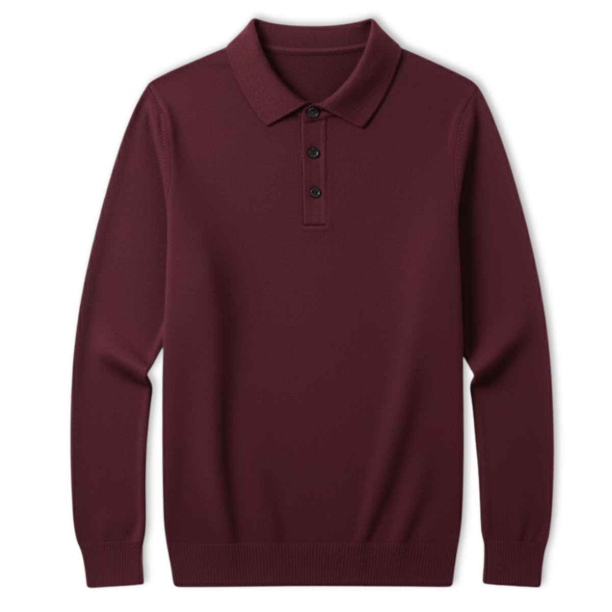 Polo homme 100% laine mérinos à manches longues et col boutonné coupe décontractée