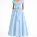 Robe Invitée de Mariage Midi Évasée à Épaules Dénudées avec Nœud à la Taille