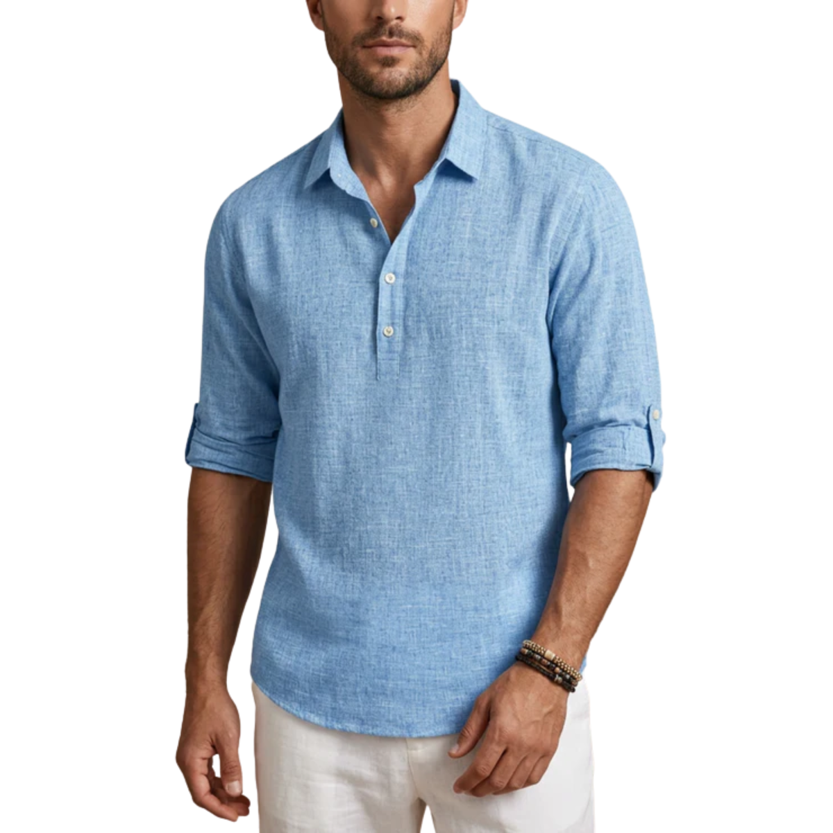 Polo manches courtes homme — mélange de lin respirant — vacances