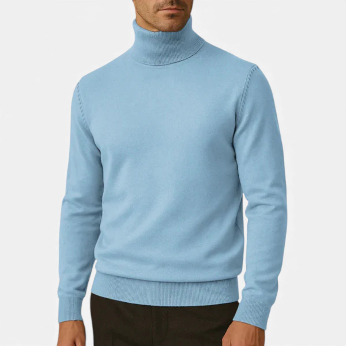 Pull en Acrylique Homme – Col Roulé et Bords Côtelés Coupe Ajustée