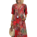 Robe évasée mi-longue femme — motif imprimé et col V — loisirs