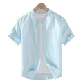 Chemise en lin pour homme — col officier à manches courtes — tenue décontractée de plage