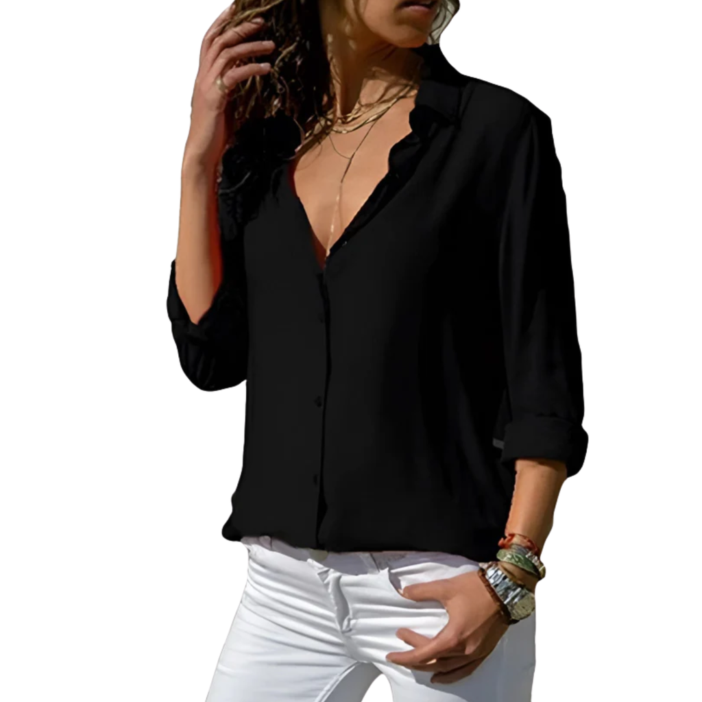 Blouse fluide femme en soie — décolleté en v — bureau et soirée