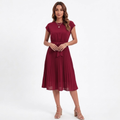 Robe Midi Plissée à Manches Courtes et Taille Haute avec Ceinture pour Femmes