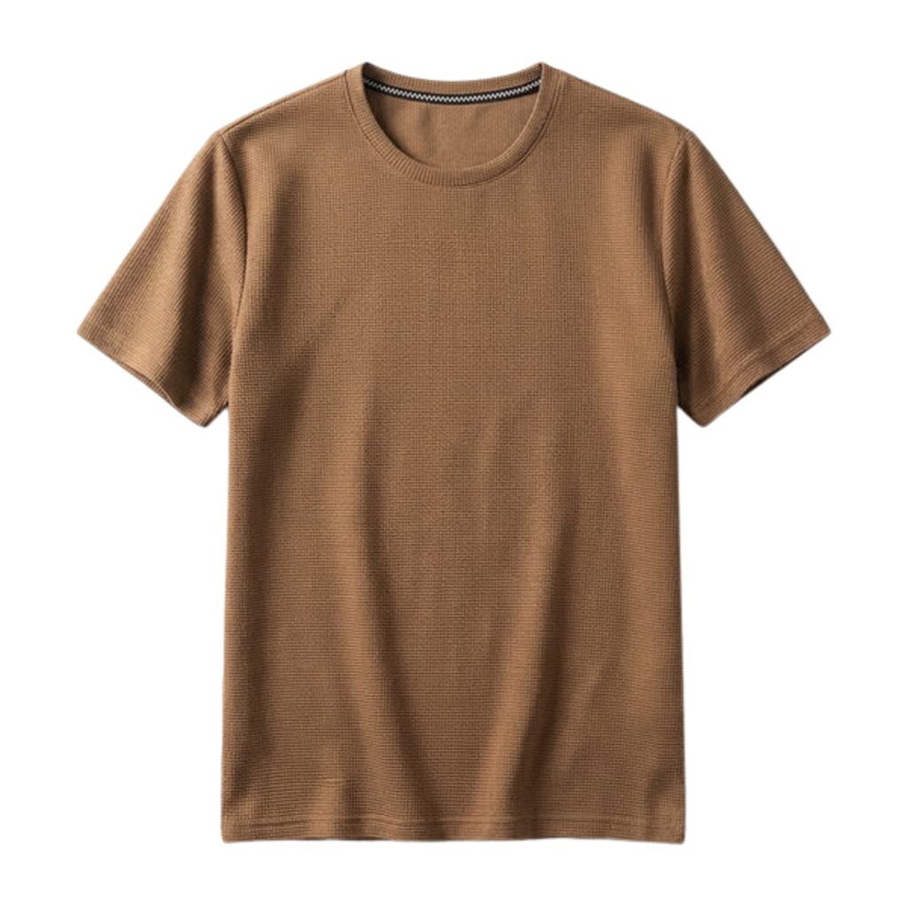 T-shirt en maille gaufrée pour homme — coupe décontractée ajustée — style casual quotidien