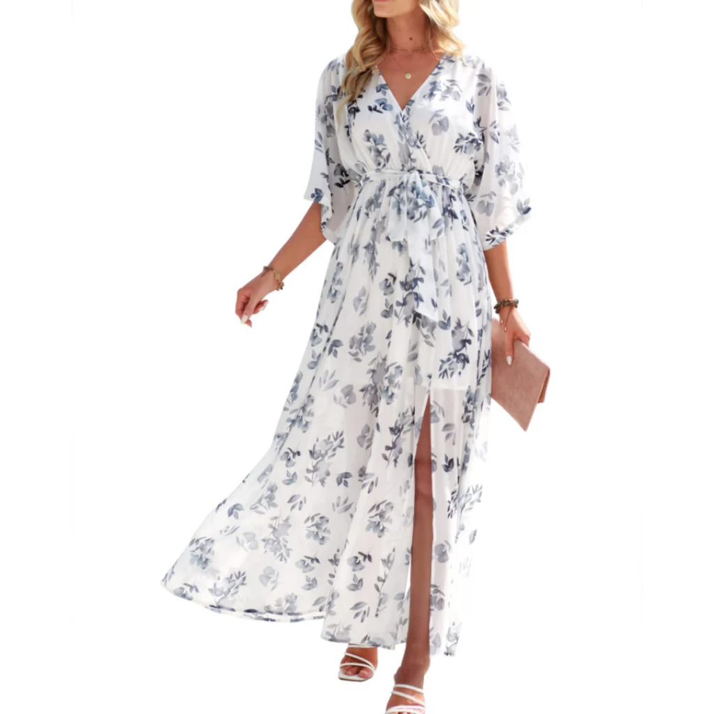 Robe maxi kimono à fleurs — style bohème — vacances d'été