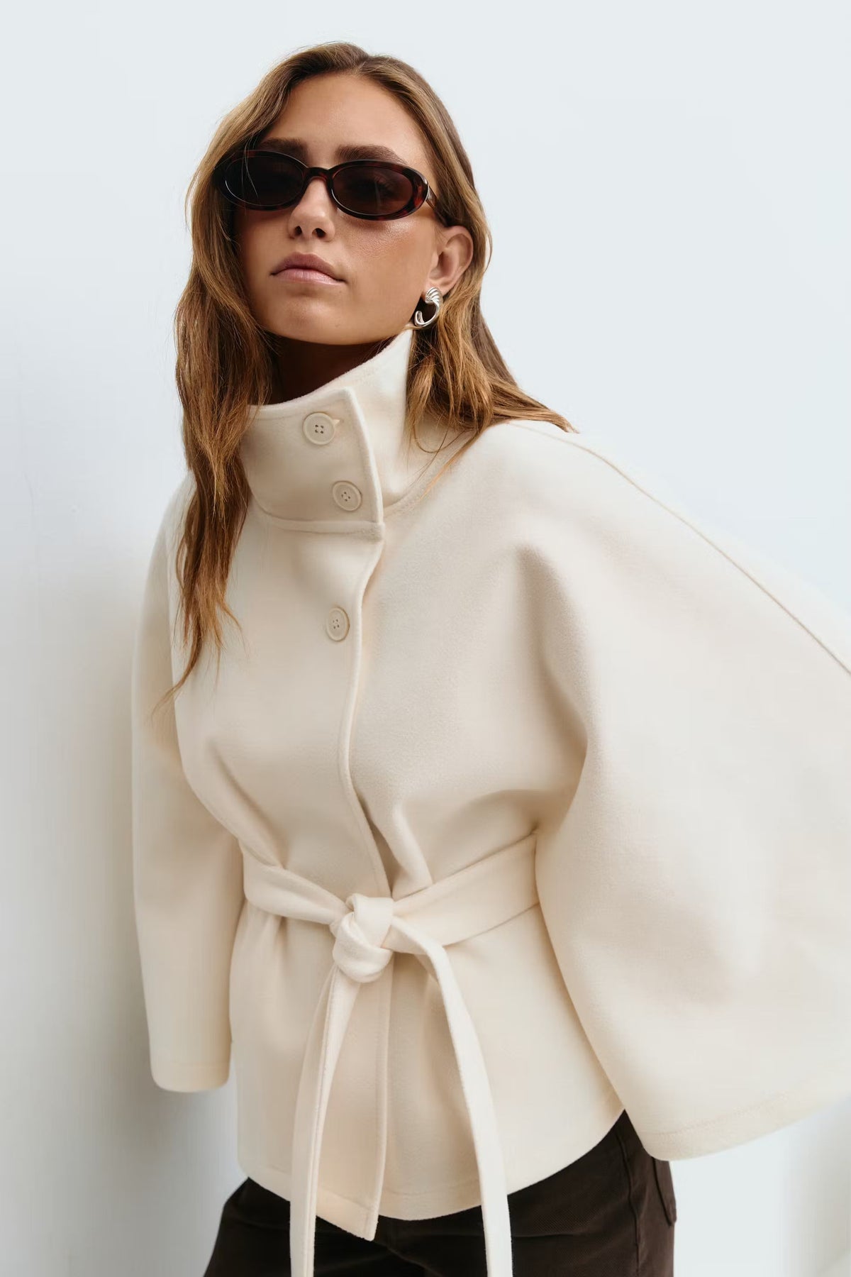 Cape Femme – Col Montant Ceinture À Nouer Silhouette Ample