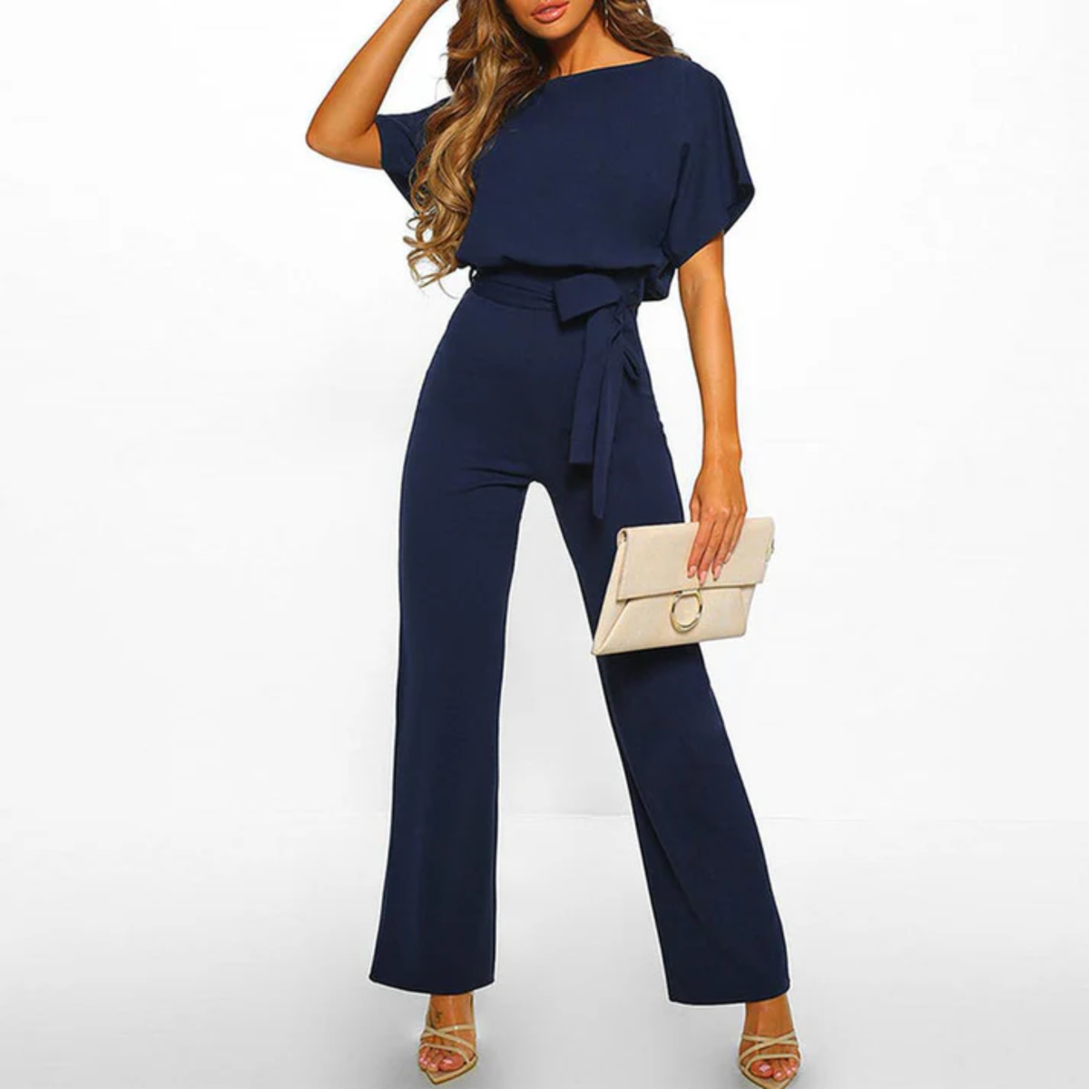 Combinaison pantalon large — manches courtes et ceinture — quotidien