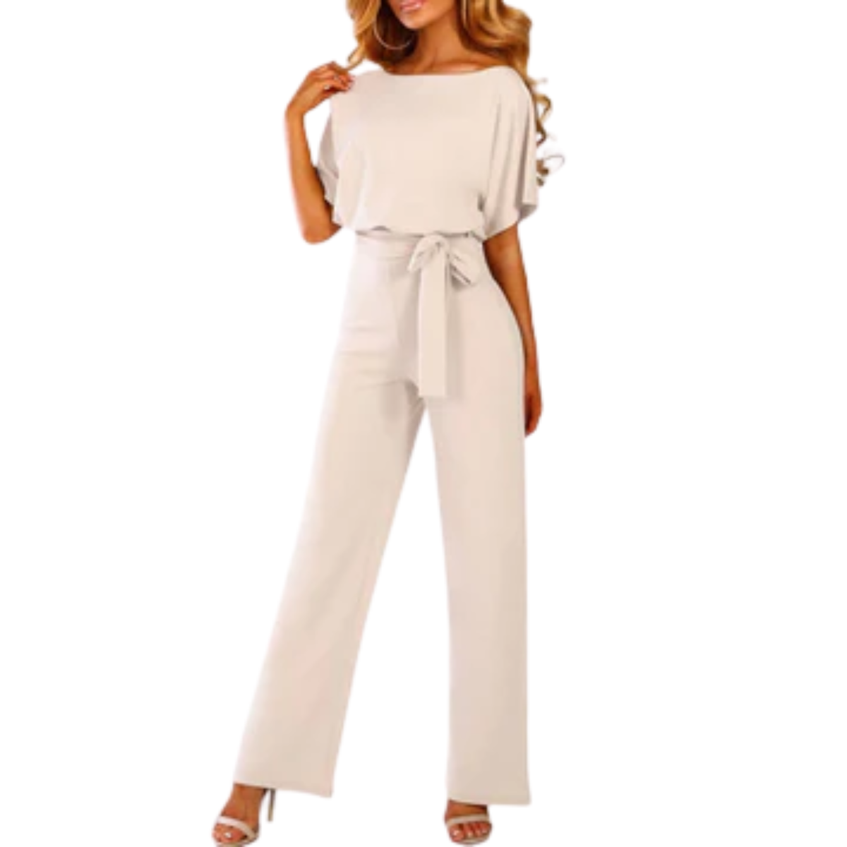 Combinaison femme jambe large — avec ceinture et manches courtes — plage