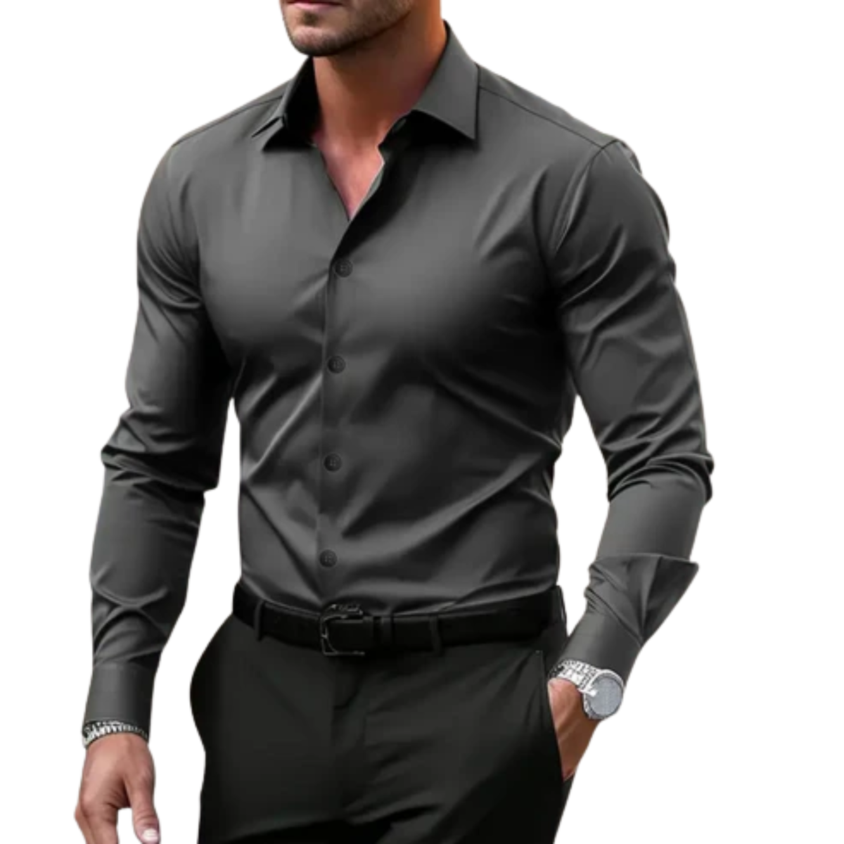 Chemise boutonnée homme — col à revers et manches longues — quotidien