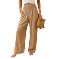 Pantalon femme mélange lin et coton — taille élastique coupe droite | quotidien