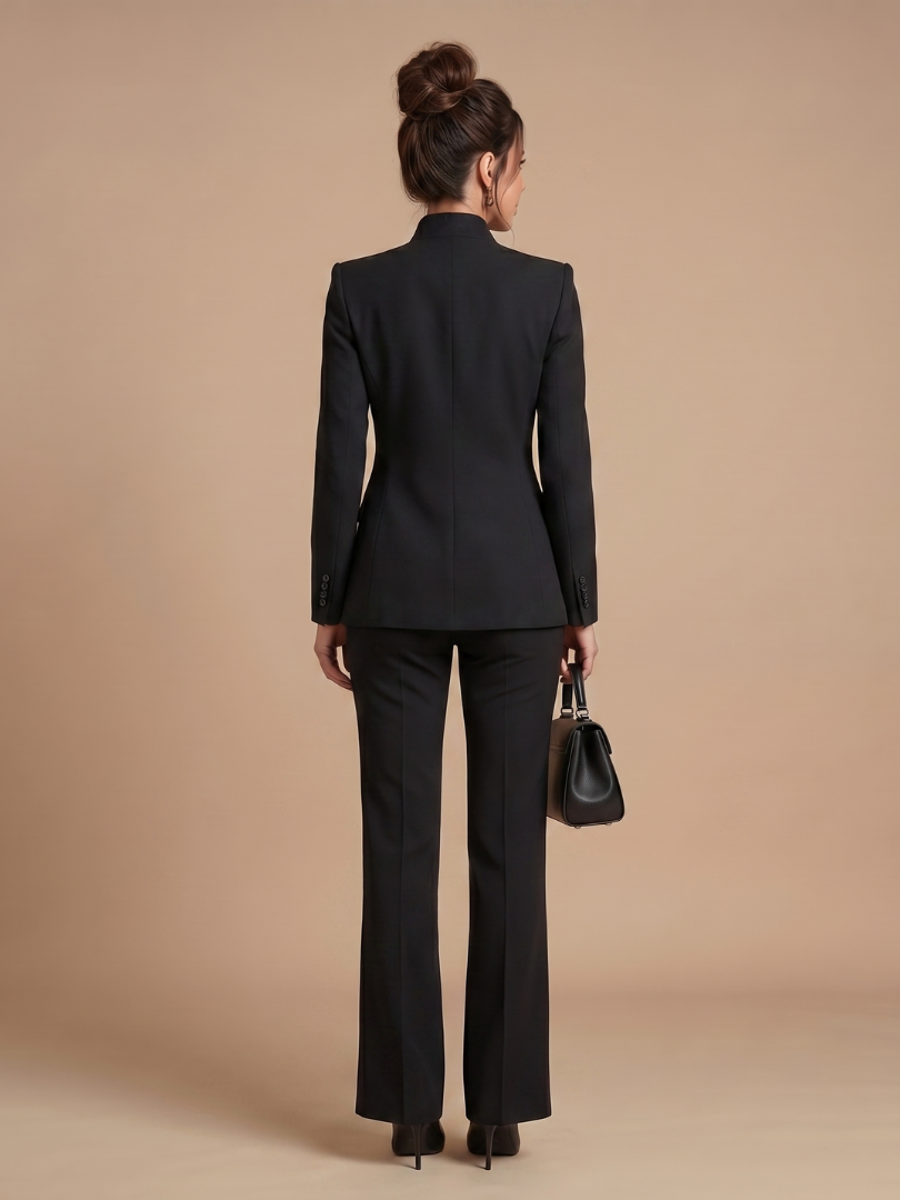 Ensemble Tailleur Femme – Col Montant et Coupe Structurée Intemporelle