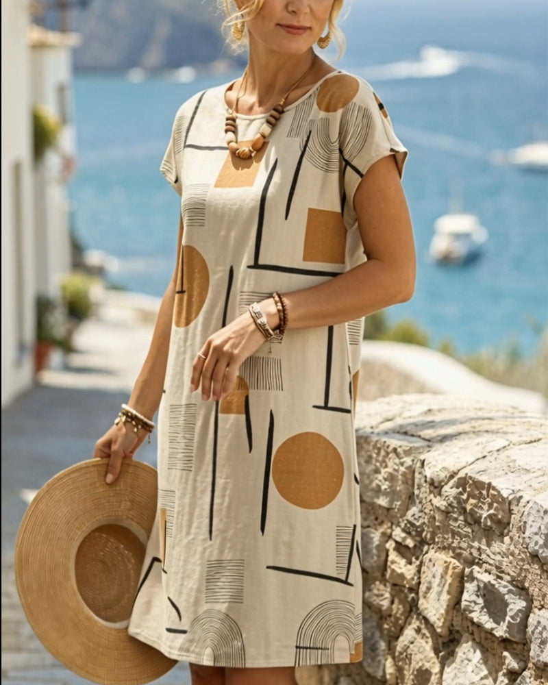 Robe chasuble pour femme - vêtement fluide court imprimé art contemporain | vacances