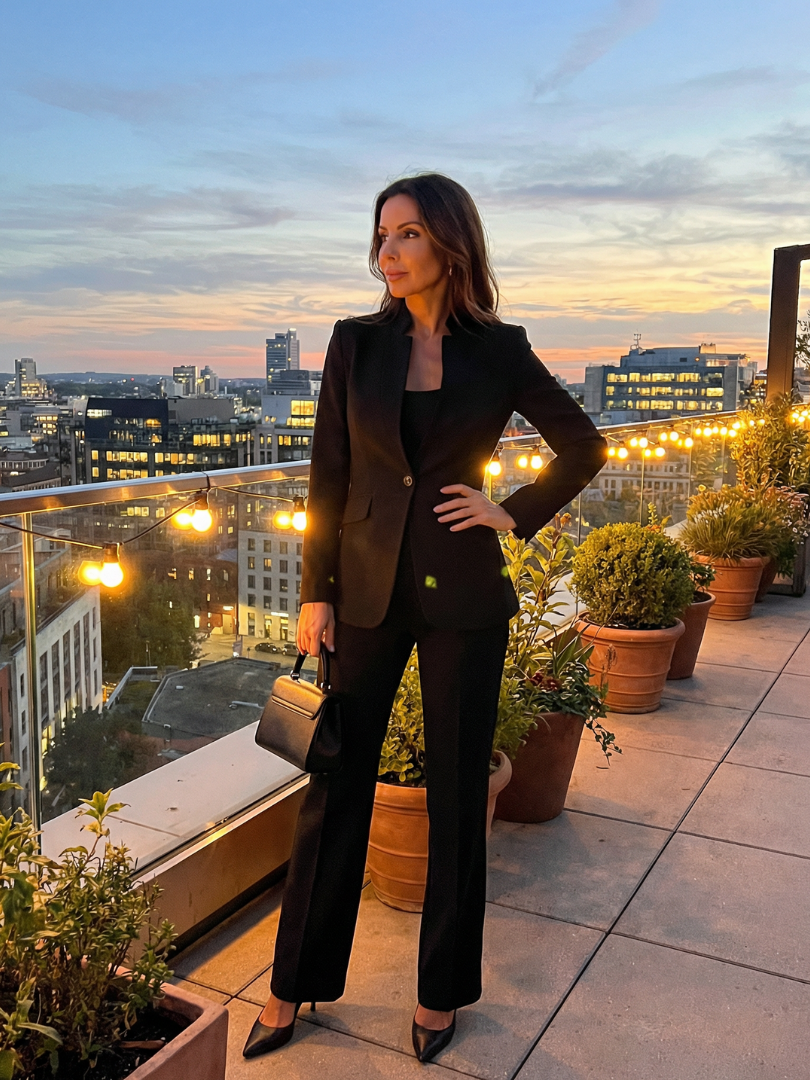 Ensemble Tailleur Femme – Col Montant et Coupe Structurée Intemporelle
