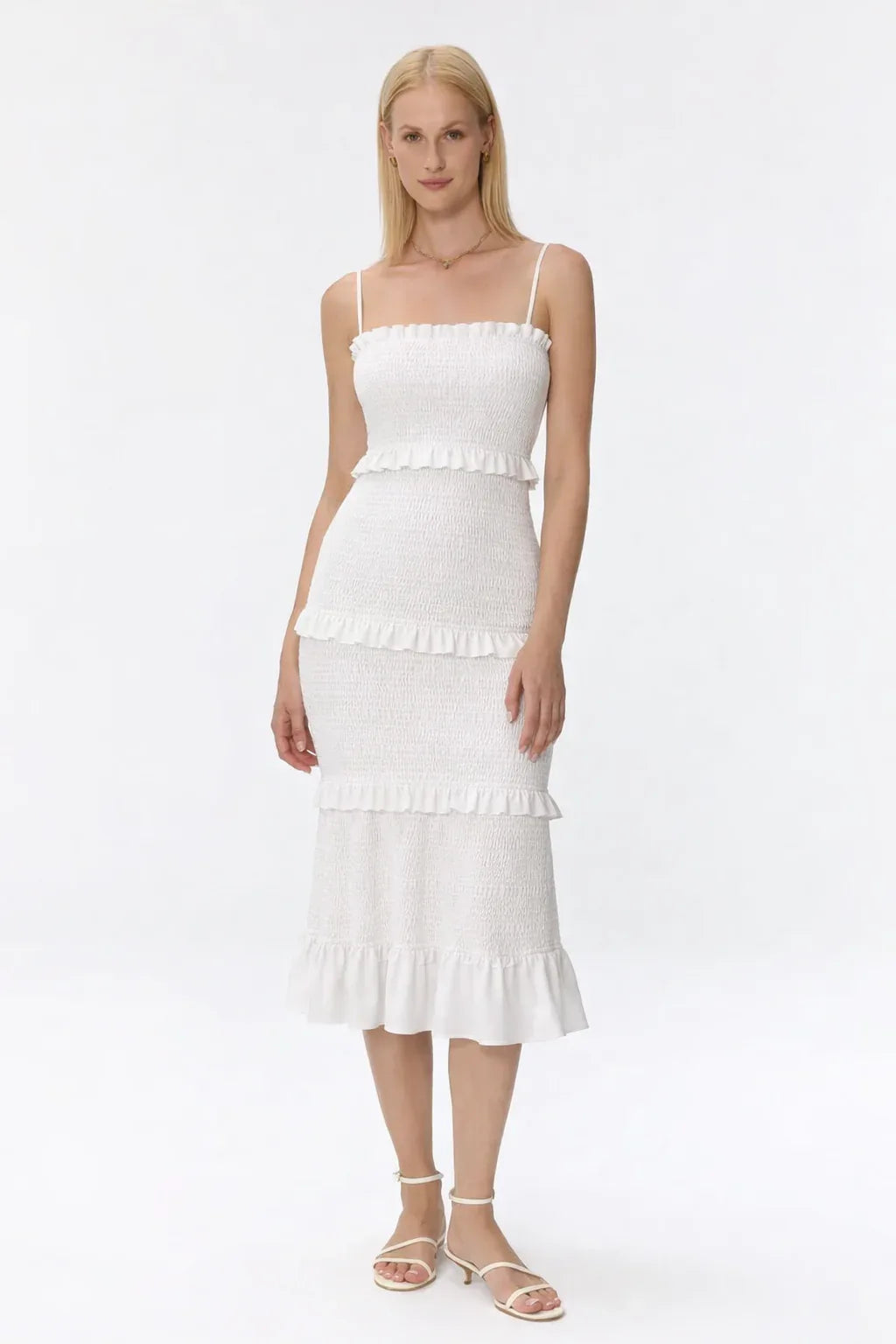 Robe maternité midi smockée à volants