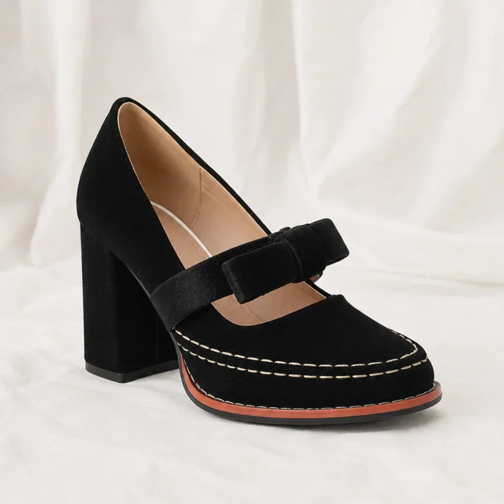 Mocassins en velours avec talon bloc pour femme élégante