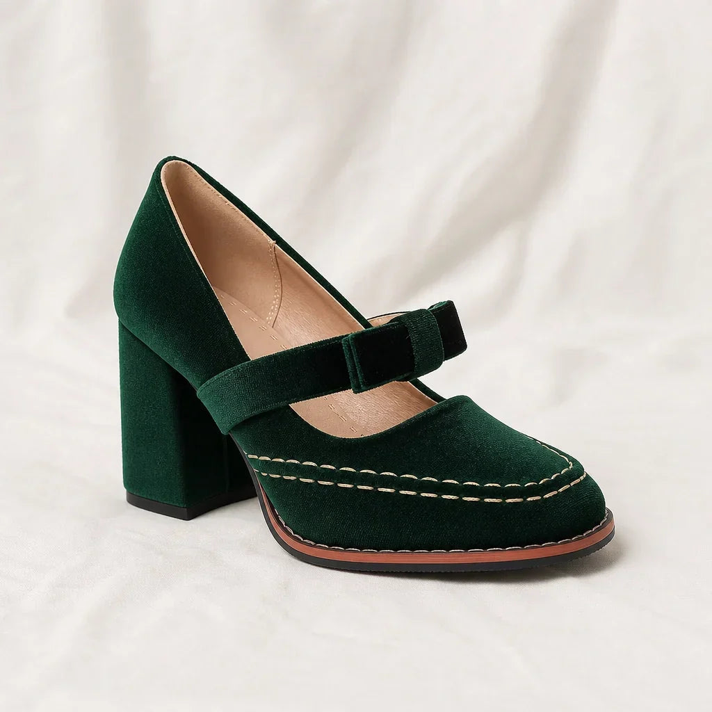 Mocassins en velours avec talon bloc pour femme élégante