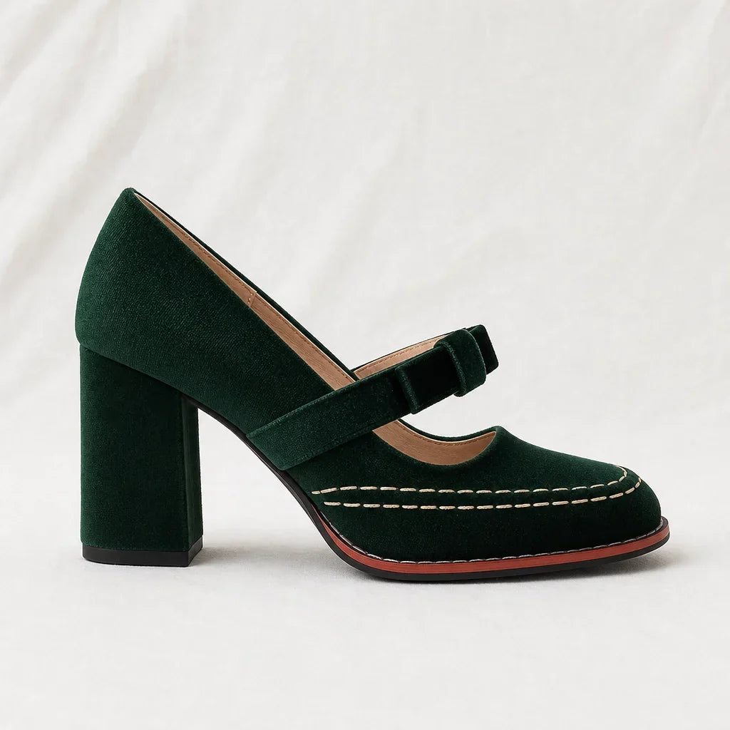 Mocassins en velours avec talon bloc pour femme élégante