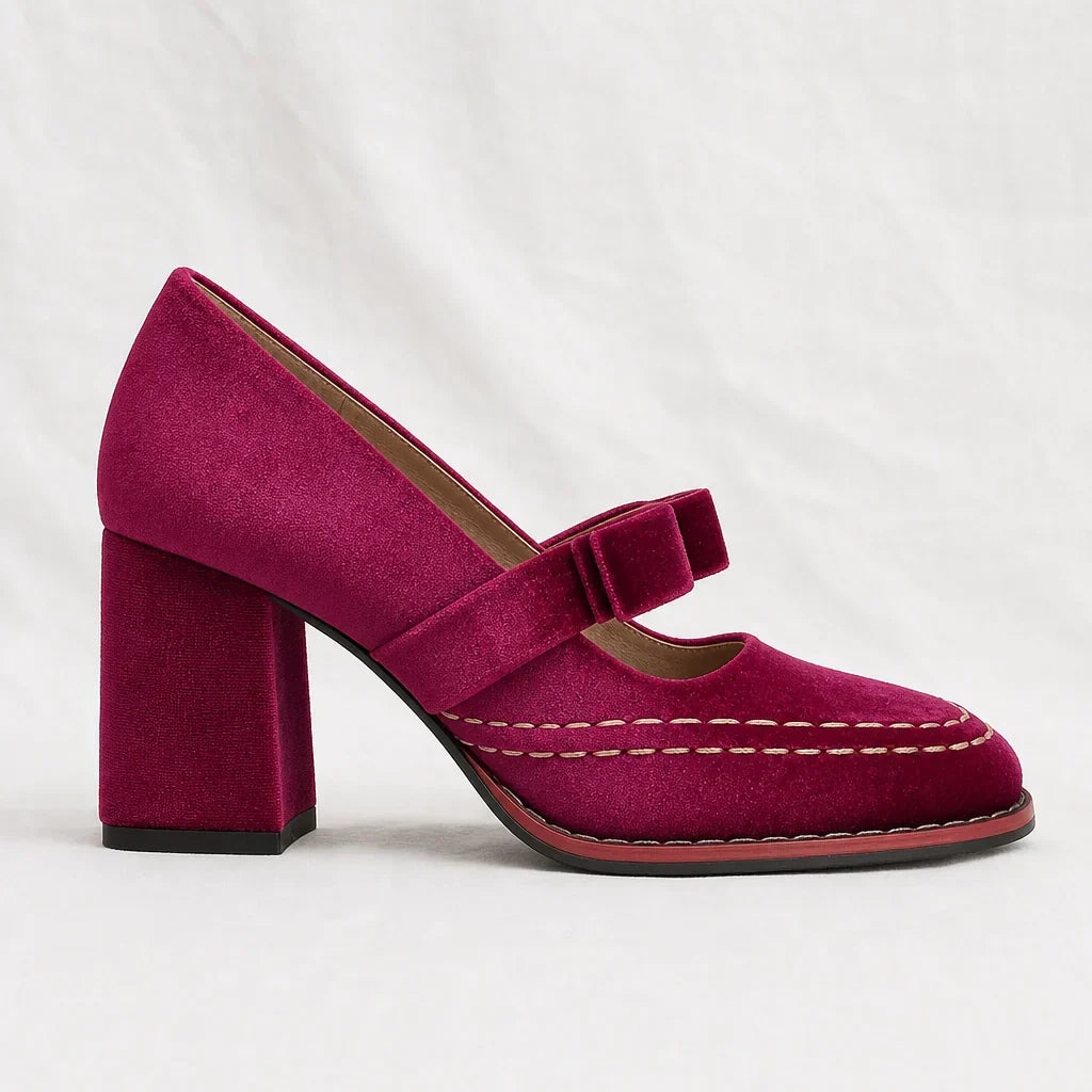 Mocassins en velours avec talon bloc pour femme élégante