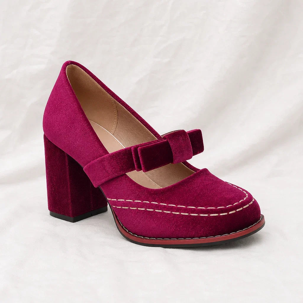 Mocassins en velours avec talon bloc pour femme élégante
