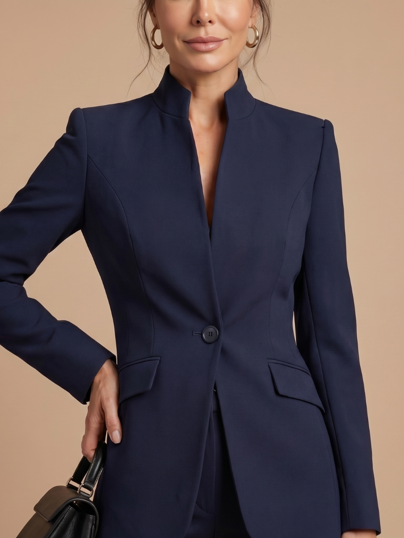Ensemble Tailleur Femme – Col Montant et Coupe Structurée Intemporelle