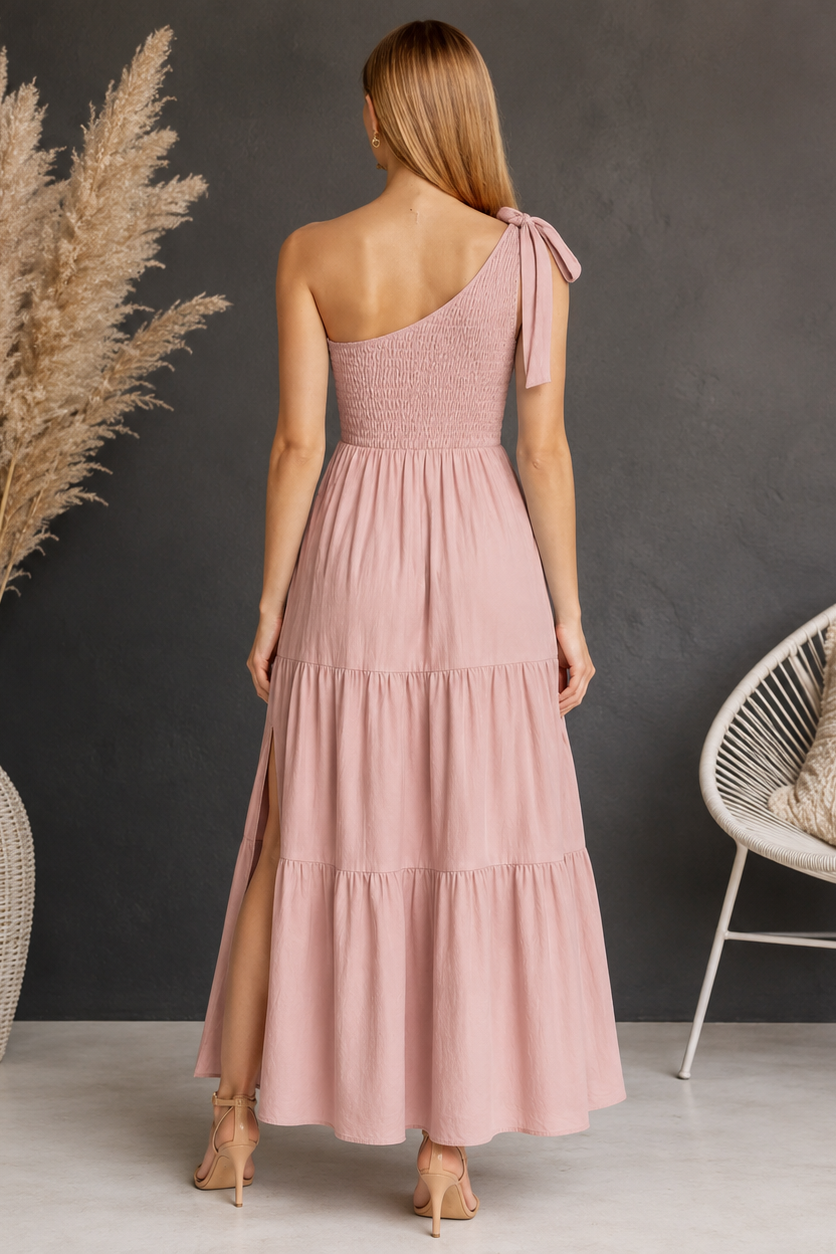 Robe grossesse longue asymétrique smockée