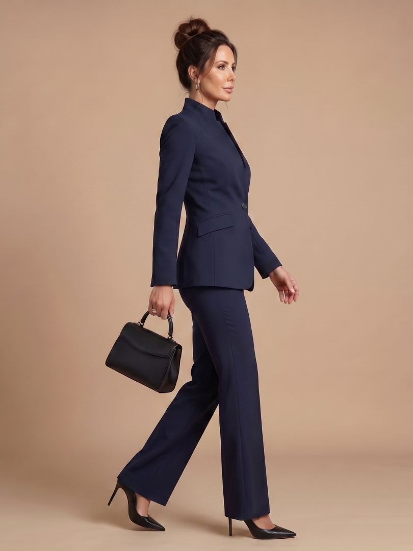 Ensemble Tailleur Femme – Col Montant et Coupe Structurée Intemporelle