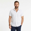 Chemise en Coton et Lin à Manches Courtes avec Col Rabattu pour Homme