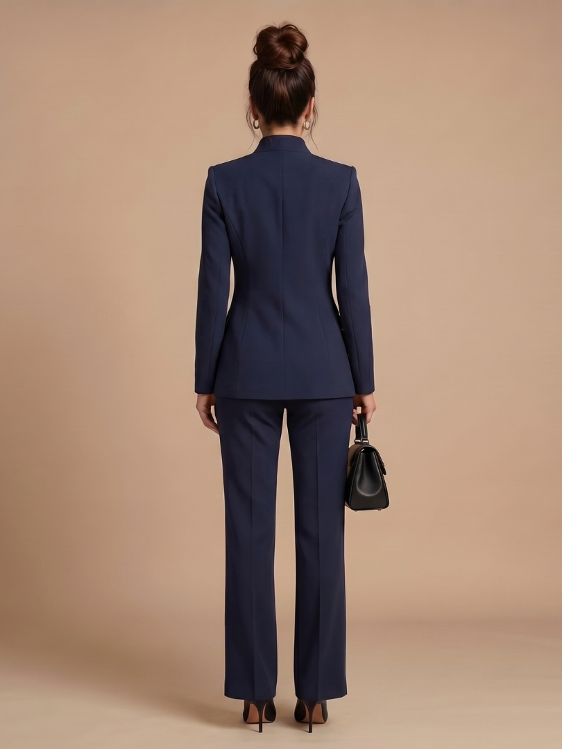 Ensemble Tailleur Femme – Col Montant et Coupe Structurée Intemporelle