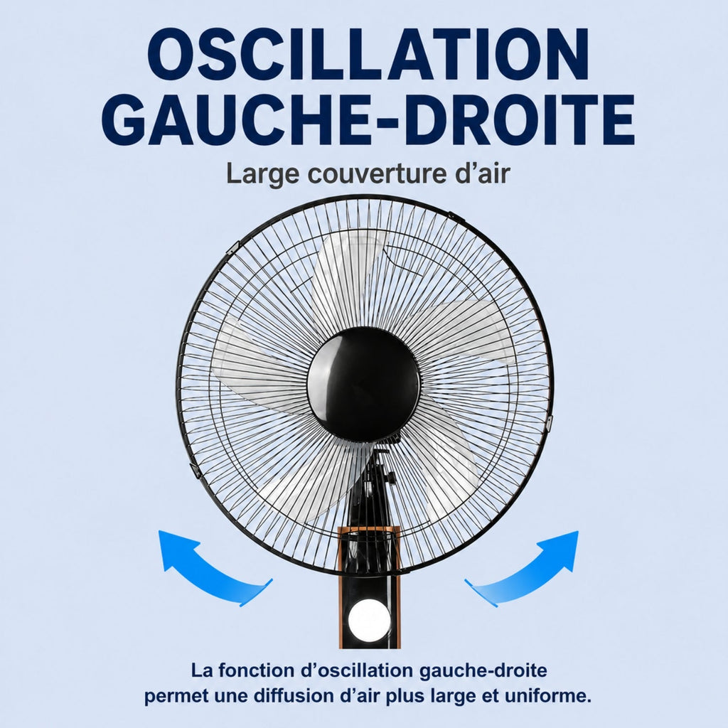 Ventilateur sur Pied avec Télécommande, Oscillation et 3 Vitesses