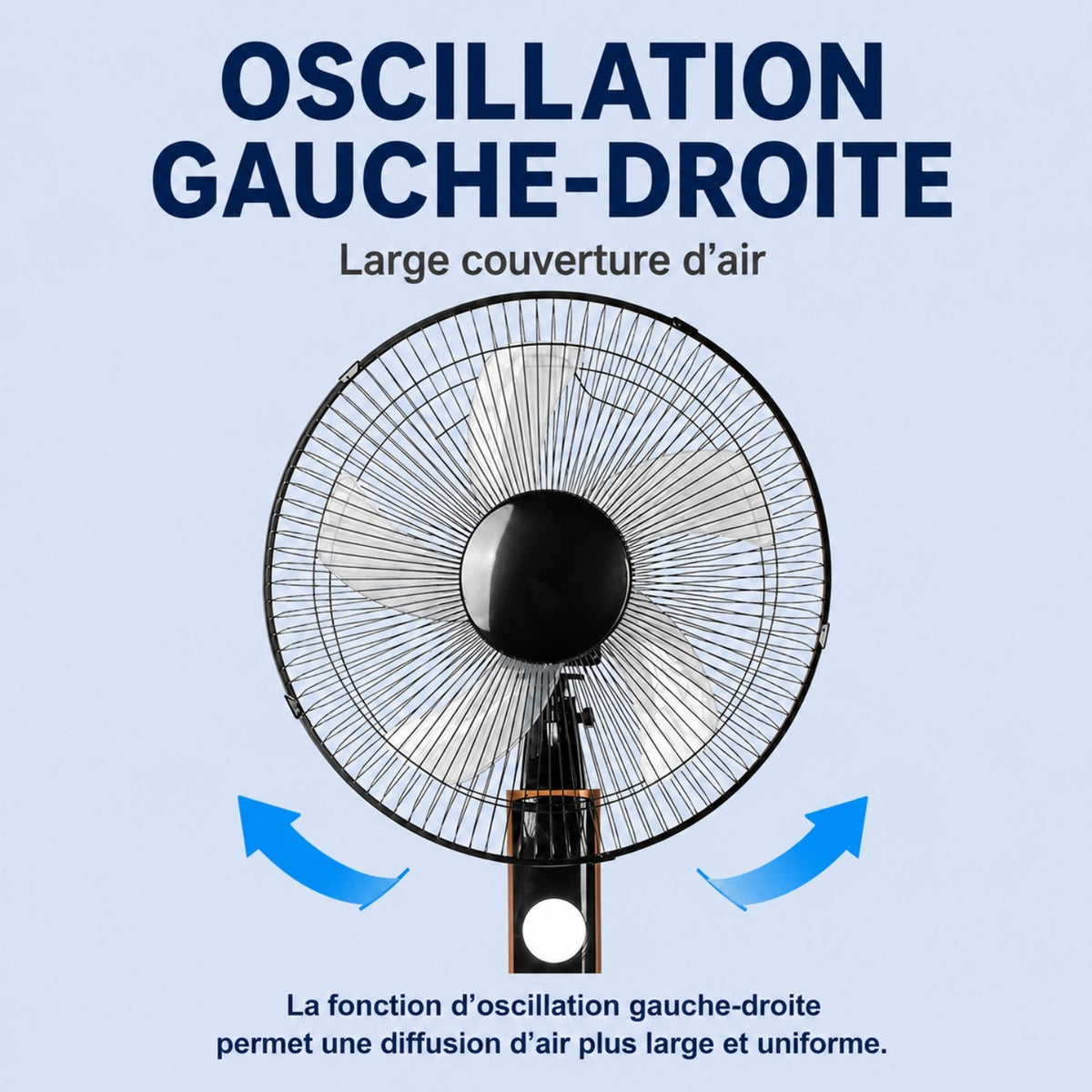 Ventilateur sur Pied avec Télécommande, Oscillation et 3 Vitesses