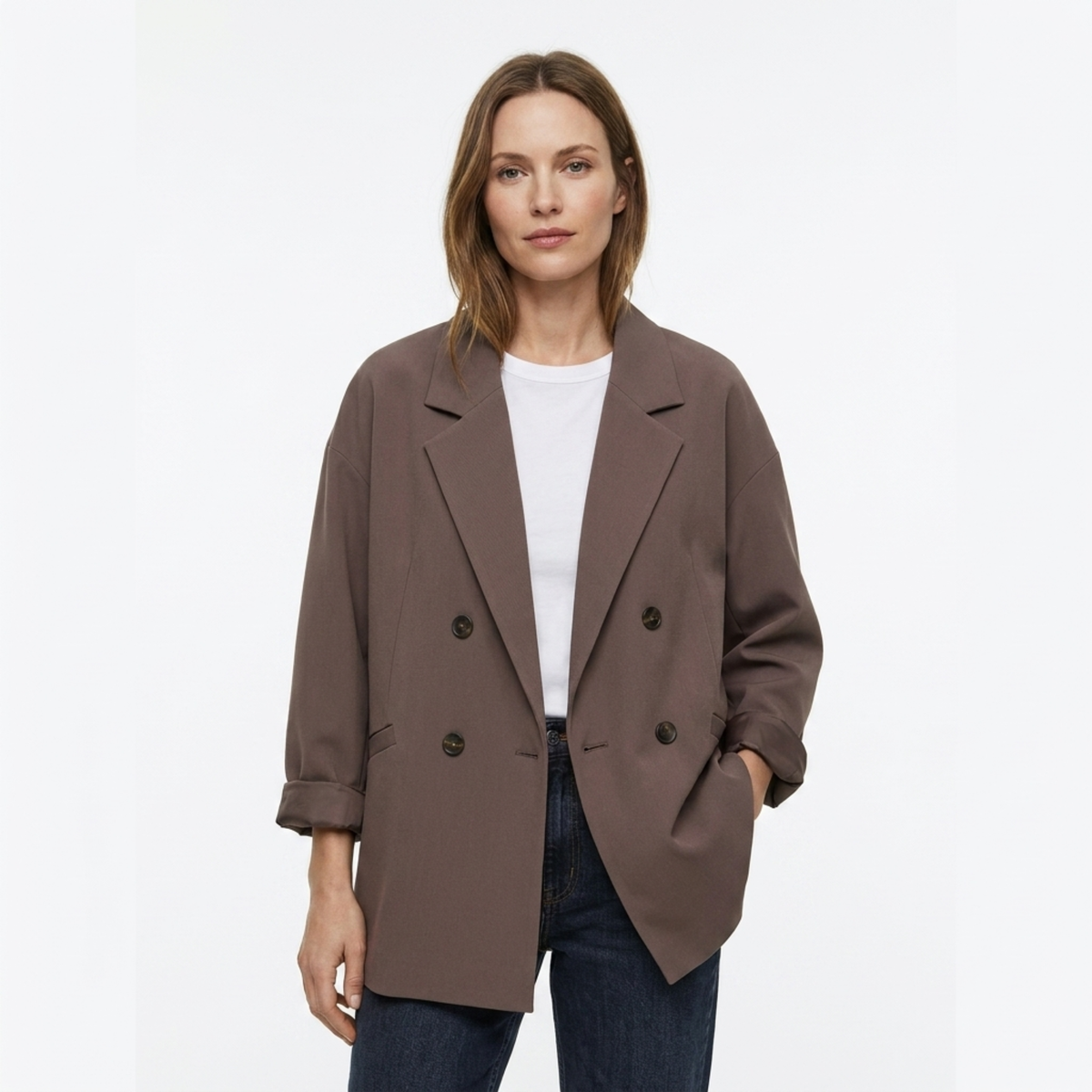 Blazer en Polyester Femme – Croisé et Coupe Oversize Moderne Décontractée
