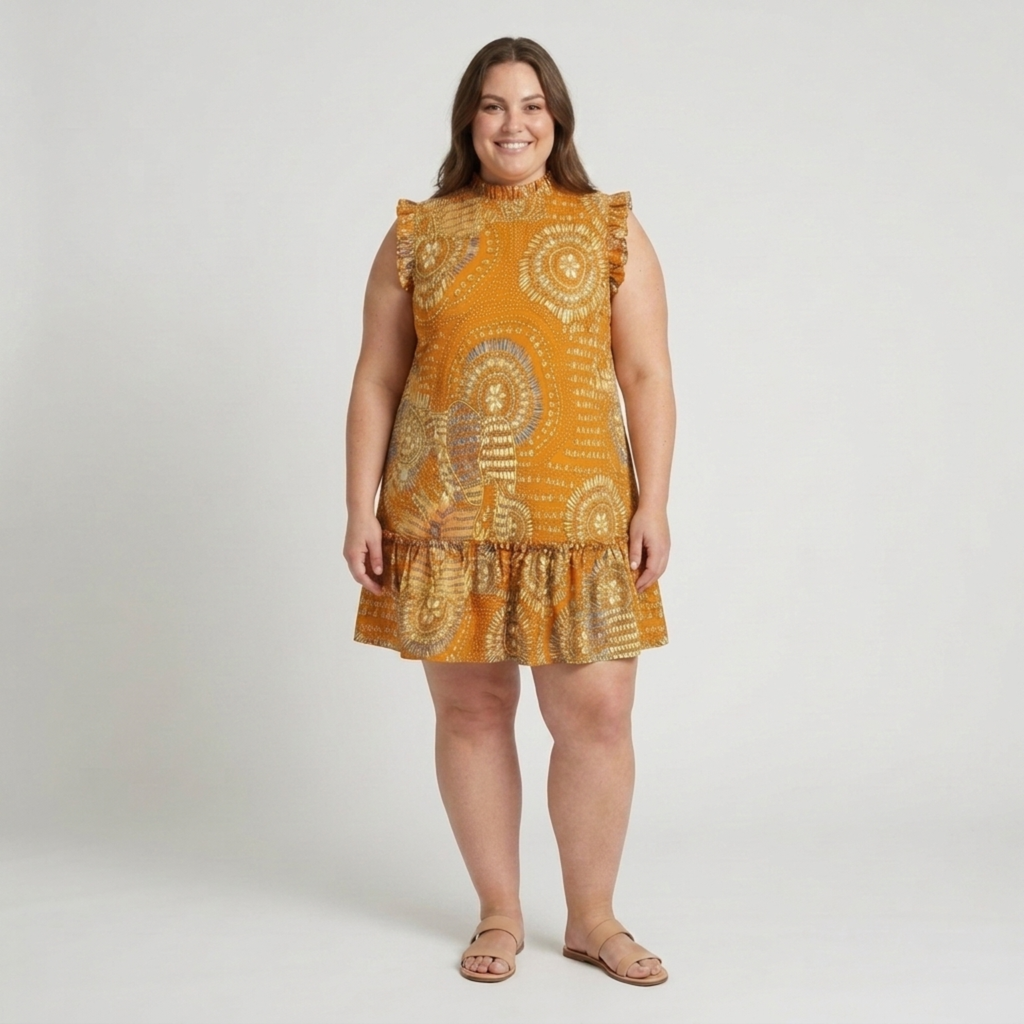 Robe mi-longue grande taille pour femme à col rond et ourlet froncé