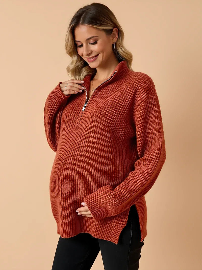 Pull de grossesse zippé à col montant