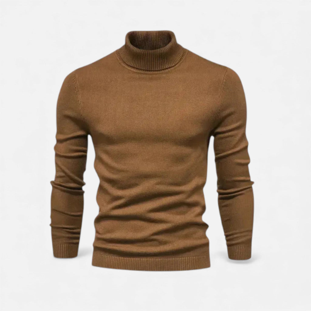 Pull en Acrylique Homme – Col Roulé et Bords Côtelés Coupe Ajustée