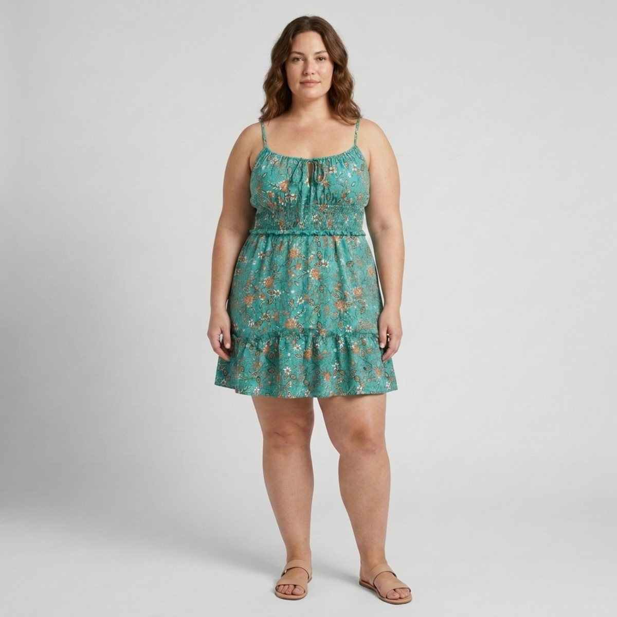 Robe d'été grande taille pour femme évasée à bretelles imprimé fleuri