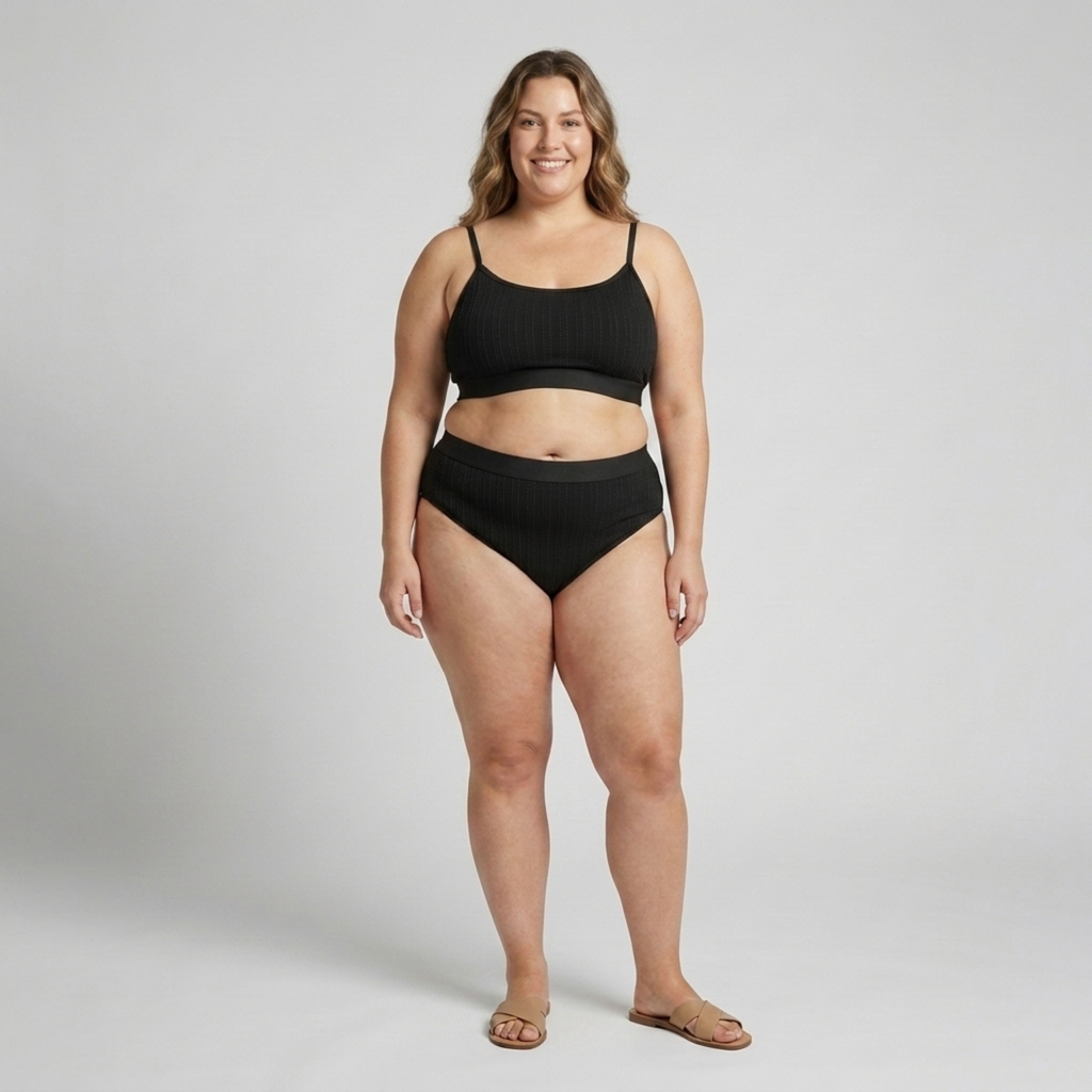 Bikini deux pièces grande taille pour femme maillot de bain taille haute côtelé