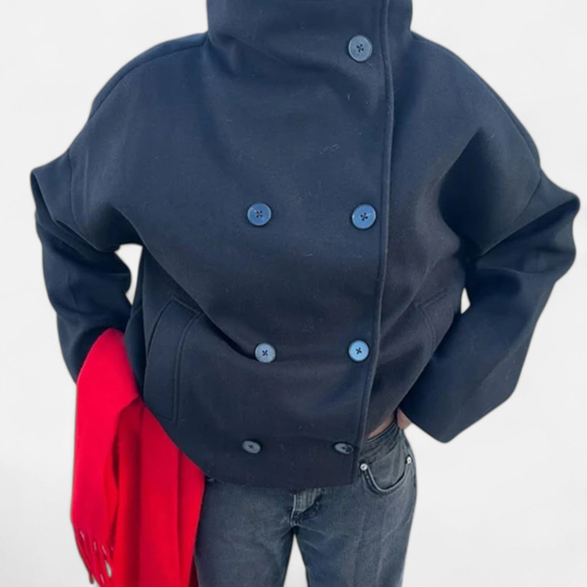 Ancienne Monde | Manteau Court Femme Col Haut Élégant