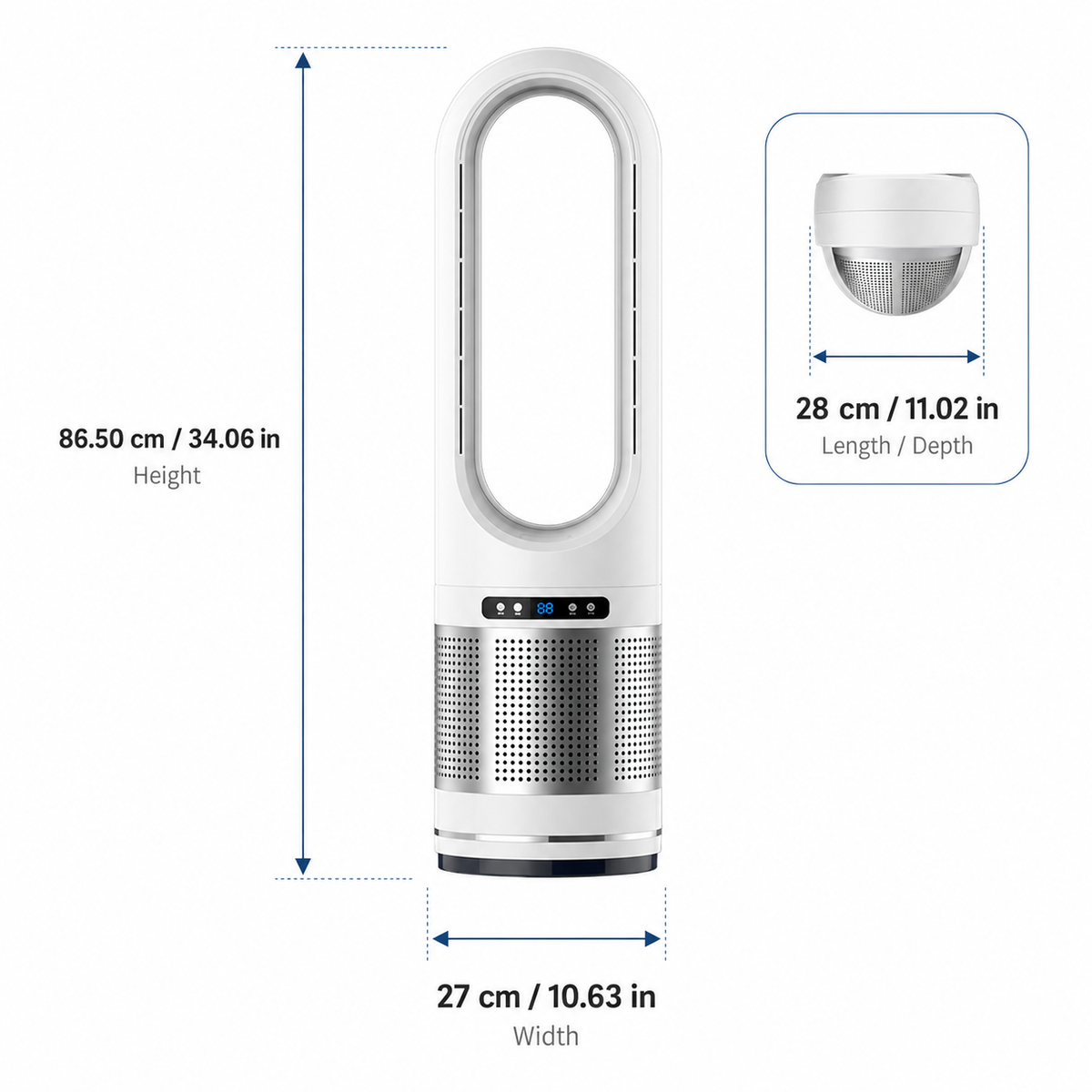 Ventilateur Colonne Sans Pales avec Télécommande et Oscillation