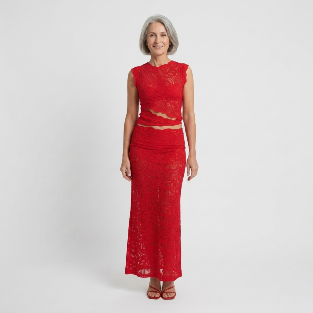 Ensemble crop top en dentelle et jupe sirène femme — soirée et fête