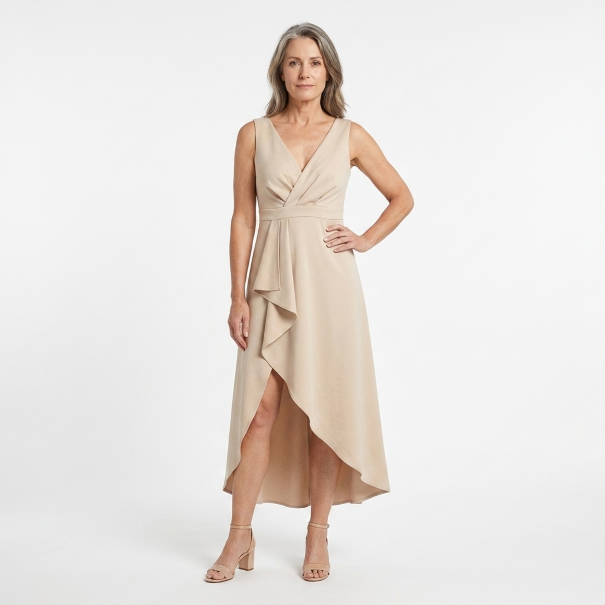 Robe de cocktail mi-longue — décolleté en V et style croisé | occasion spéciale