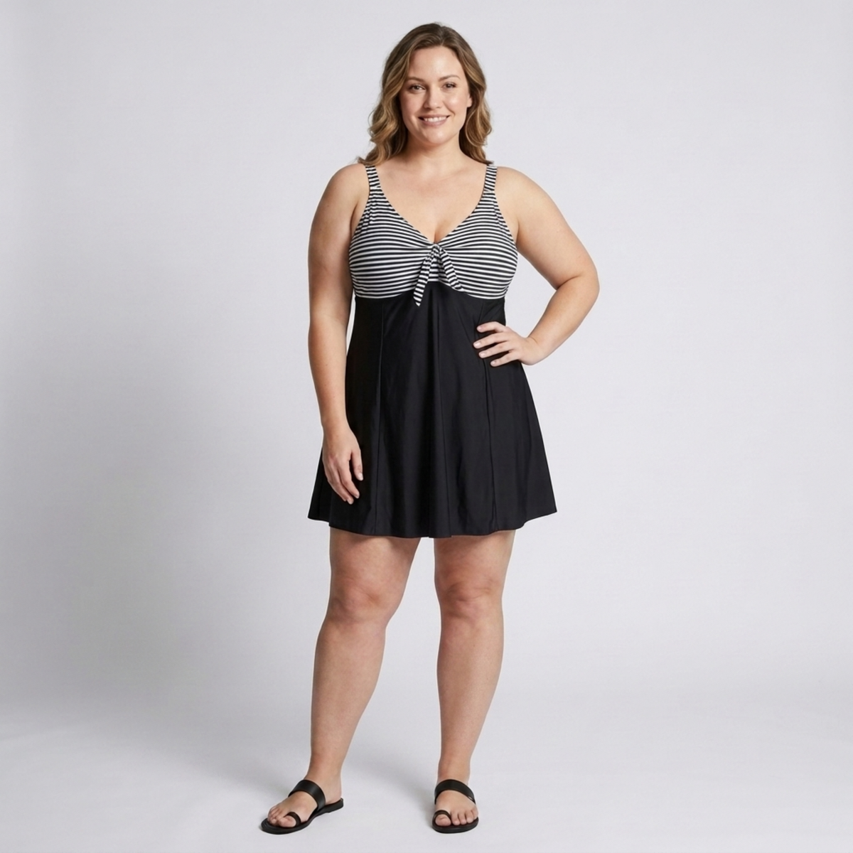 Maillot de bain tankini grande taille pour femme avec haut ajusté à rayures