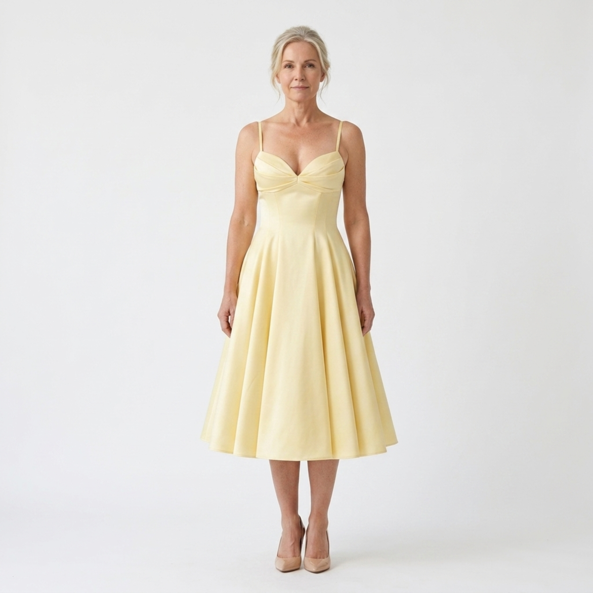 Robe de jour mi-longue — coton extensible et jupe ample à poches