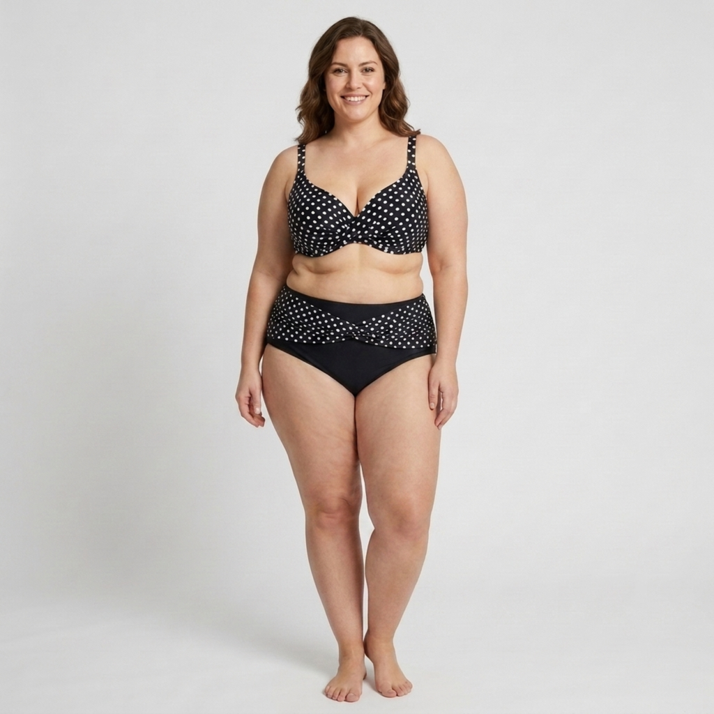 Maillot de bain deux pièces grande taille pour femme bikini taille haute à pois